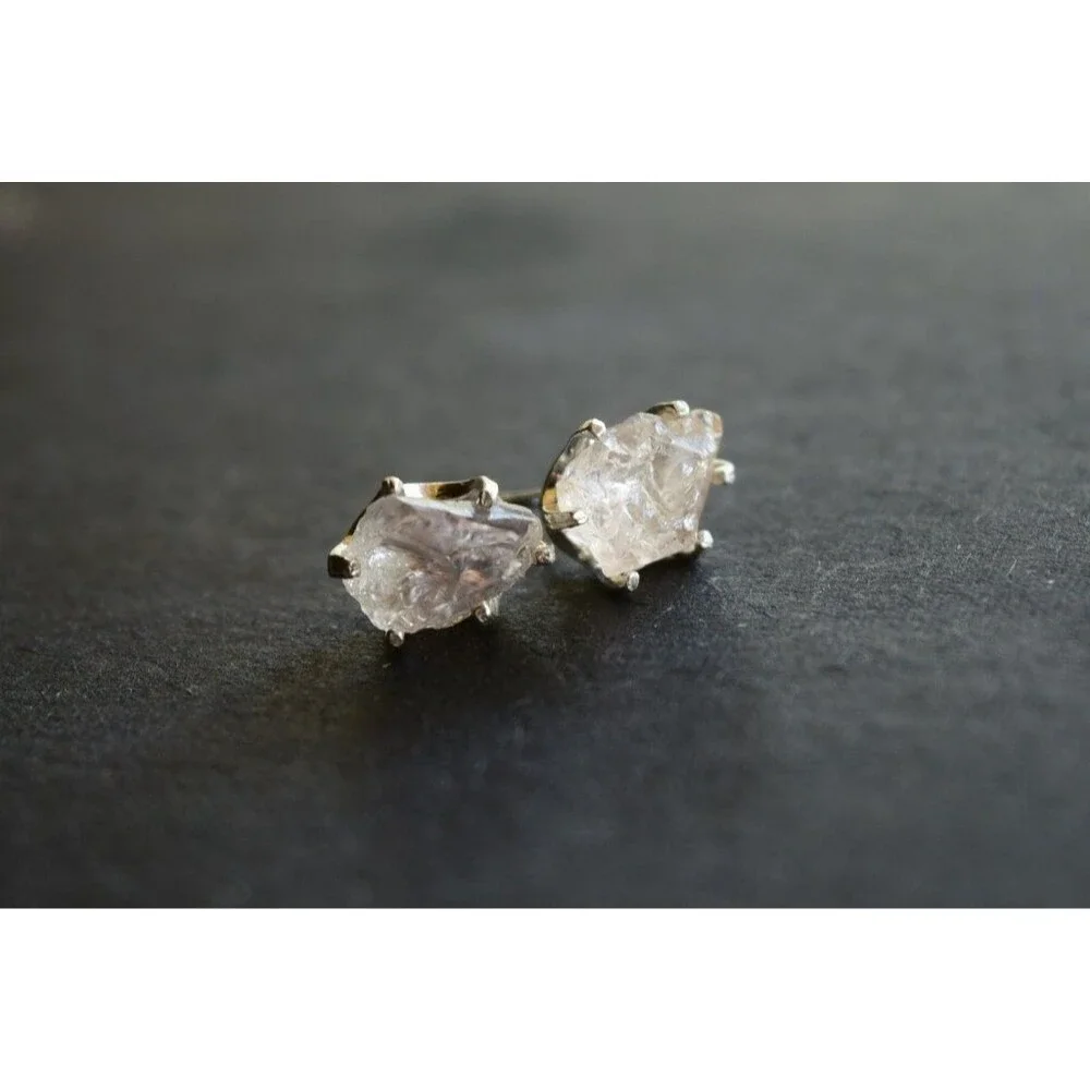 Lake County diamond earrings, 925 sterling silver, raw gemstones
